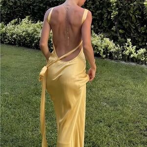 Yellow Backless Maxi Satin Dress